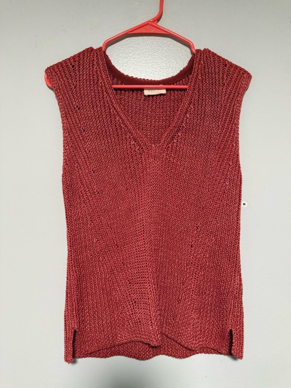 Poetry Sleeveless V-Neck Knit Sweater Vest in Brick Red